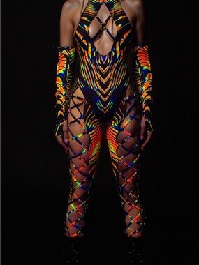Neon Multi-Color Cutout Halter Bodysuit